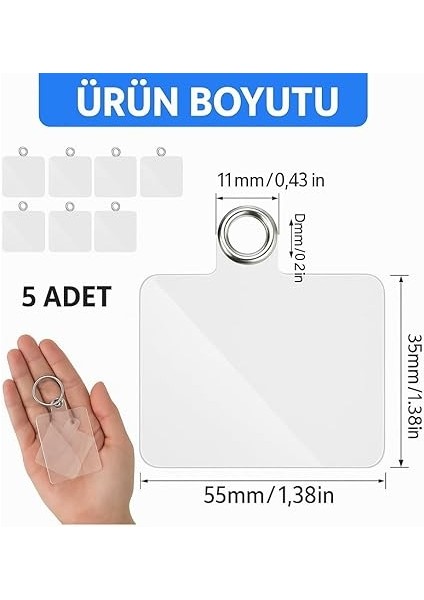 Telefon Boyun Askı Aparatı 5'li Paket, Universal – Şeffaf fiyatları