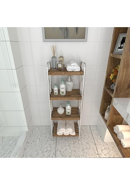 Concept Sahra Krom 4 Katlı Ahşap Raf Banyo Köşe Rafı Düzenleyici Organizer Raf indirimleri