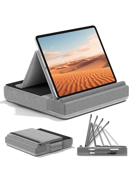 Tablet Yastık Standı, Kucak, Yatak ve Masa Için Çok Açılı Görüntüleme I-Pad Tutucu, I-Pad Pro 12.9, 10.5, 11, Air, Mini, Telefonlar ile Uyumlu Stylus Dağı ile Katlanabilir Yumuşak Pad Dock