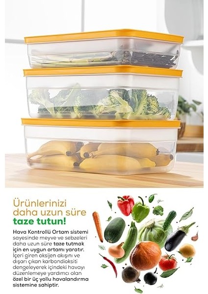 Vienev 9lu Ayarlı Sebze ve Meyve Saklama Kabı Seti Renkli 3x(2,5-3,8-5 Litre) indirimleri