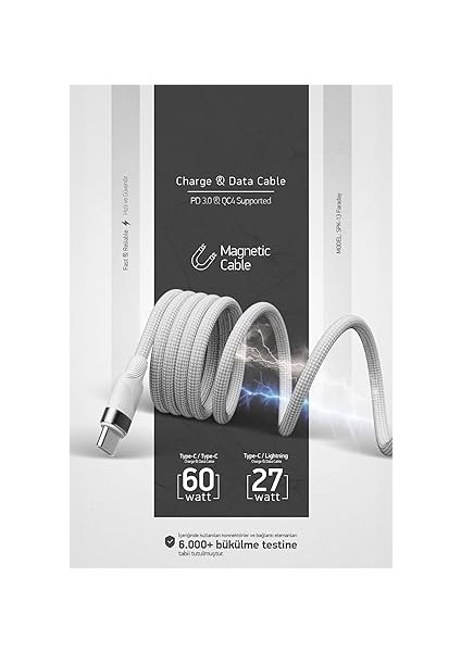 Örgülü Mıknatıslı 27W Type-C To Lightning 1mt Data ve Şarj Kablosu Spk-13 fırsatları