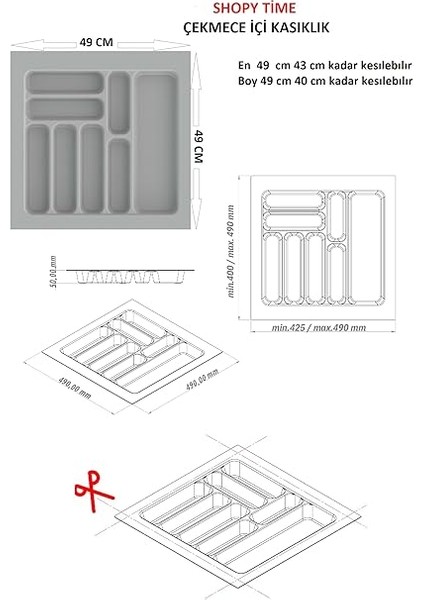 Çekmece Içi Kaşıklık Kepçelik Düzenleyici 49X49 cm (43X40 cm Kadar Kesilebilir) fiyatları