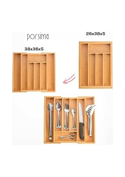 M9263-55 Ölçü Ayarlı 5-7 Bölmeli Bambu Kaşıklık - Çekmece Içi Tezgah Üstü Kaşıklık Organizer modelleri