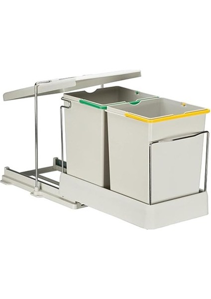 Carrier Raylı Çift Bölmeli Dolap Içi Çöp Kovası 14 + 14 Lt