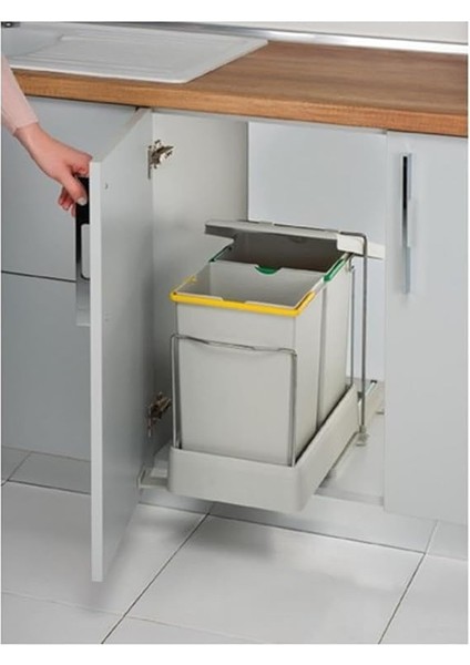 Carrier Raylı Çift Bölmeli Dolap Içi Çöp Kovası 14 + 14 Lt fiyatları