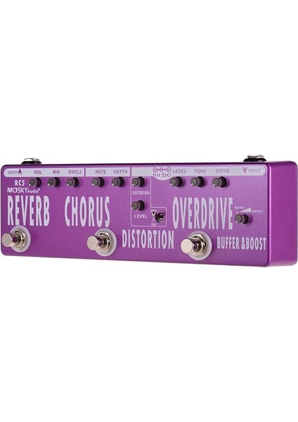 Rc5 6'sı 1 Arada Gitar Çok Efektli Pedal Reverb Chorus Distortion Overdrive Booster Buffer True Bypass'lı Tam Metal Gövde