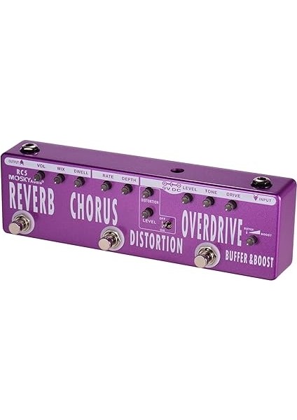 Rc5 6'sı 1 Arada Gitar Çok Efektli Pedal Reverb Chorus Distortion Overdrive Booster Buffer True Bypass'lı Tam Metal Gövde modelleri