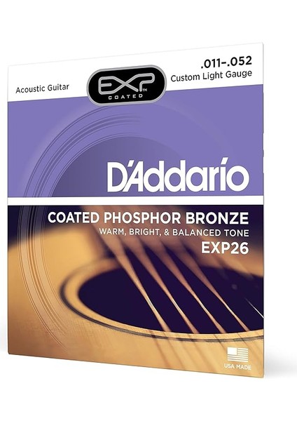 EXP26 Exp Coated Phosphor Bronz Custom Akustik Gitar Teli (11-52)