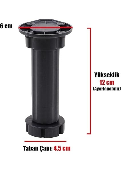 Mobilya Dolap Tv Ünitesi Tezgah Ayağı Ayarlanabilir 12 cm Siyah Denge Destek Ayak 10 Adet fiyatları