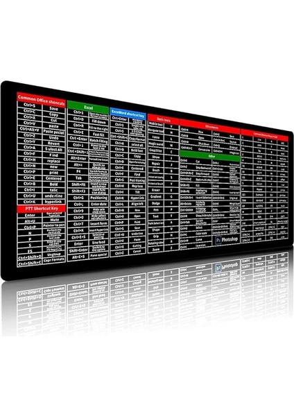 Süper Kalite 90X40 Büyük Boy Xxl Mouse Pad Kauçuk Alt Taban, Yumuşak Kumaş Oyuncu Mousepad, Bilgisayar ve Dizüstü Bilgisayar Uyumlu 90 40 Mouse Pad (Kısayollar Desenli)