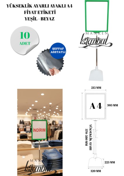 10 Adet Yeşil Beyaz A4 Ayaklı Fıyat Etiketi Çerçeveli Fıyat Etiketi Eşek Askılık Etiketi