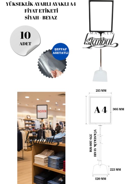 10 Adet Siyah Beyaz A4 Ayaklı Fıyat Etiketi Çerçeveli Fıyat Etiketi Eşek Askılık Etiketi