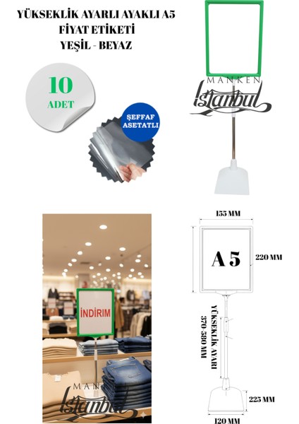 10 Adet Yeşil Beyaz A5 Ayaklı Fıyat Etiketi Çerçeveli Fıyat Etiketi Eşek Askılık Etiketi