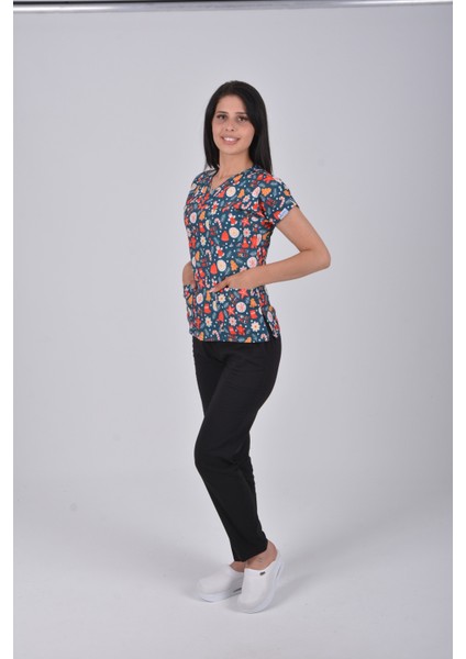 Unisex Yılbaşı Desenli Doktor Hemşire Öğretmen Aşçı Scrubs Üniforma Takımı