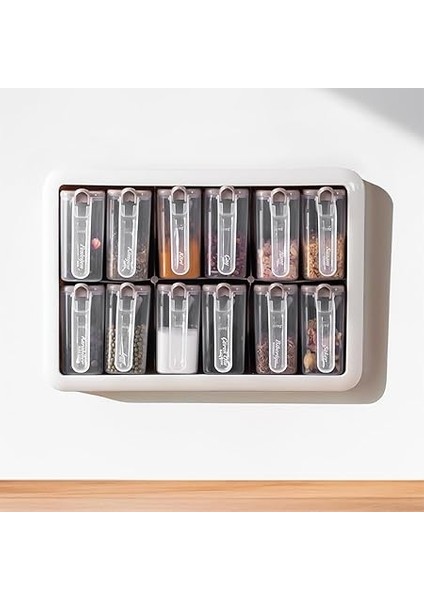Simple 1167 Random 12'li Standlı Kendinden Yapışkanlı Kaşıklı Kapaklı Baharatlık Saklama Kabı Seti - Cappuccino Beyaz modelleri