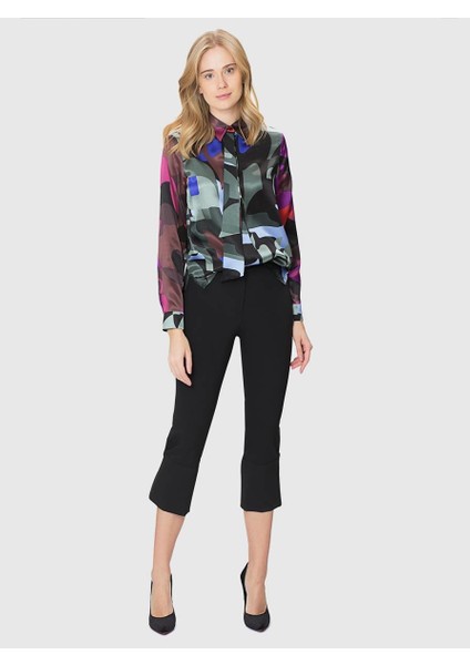 Kısa Paça DüğmeDetaylı Kadın Pantolon Siyah K1812040_001