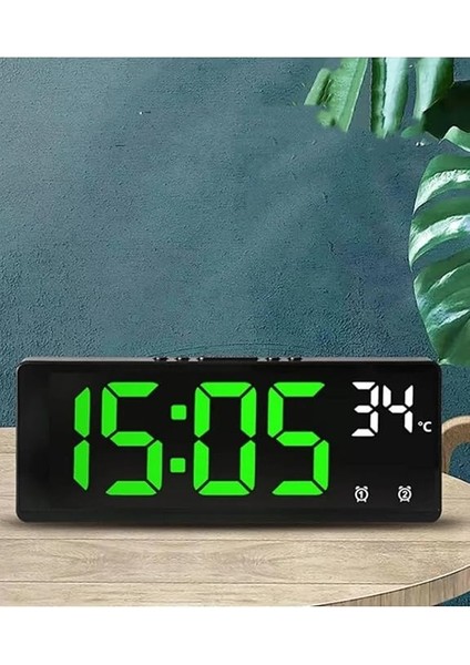 Dijital Dereceli Alarmlı Masa Saati Ses Kontrollü Büyük Ekran Yatak Odası Başucu Saati 7.3" Ekran (Yeşil) modelleri