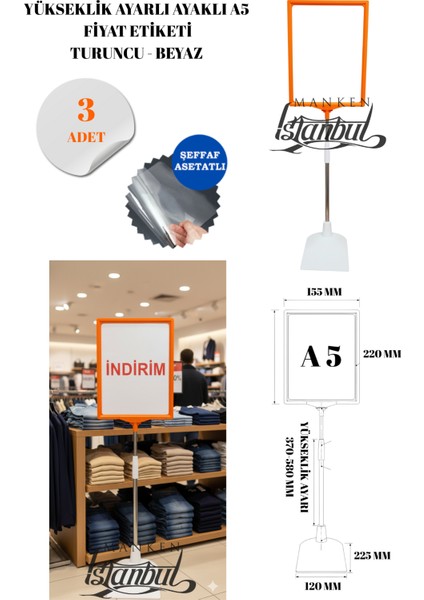 3 Adet Turuncu Beyaz A5 Ayaklı Fıyat Etiketi Çerçeveli Fıyat Etiketi Eşek Askılık Etiketi