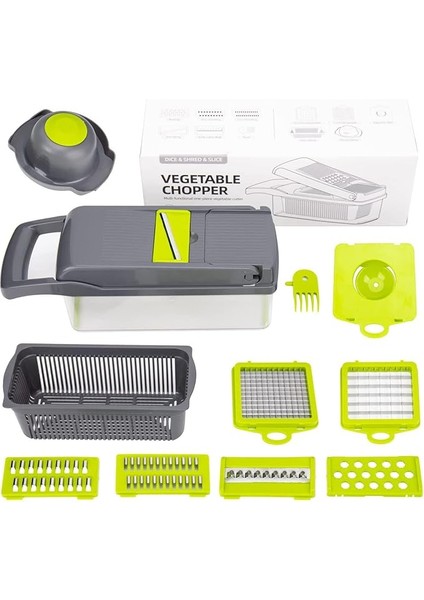 Pro 8 Bıçaklı Sebze Doğrayıcı: Mandoline Dilimleyici Soğan Kıyıcı Dicer Yumurta Ayırıcı Dilimleyici Sebze Doğrayıcı Kesici Dilimleyici Gıda Doğrayıcı Dicer Dilimleyici Mutfak Için Konteyner Il