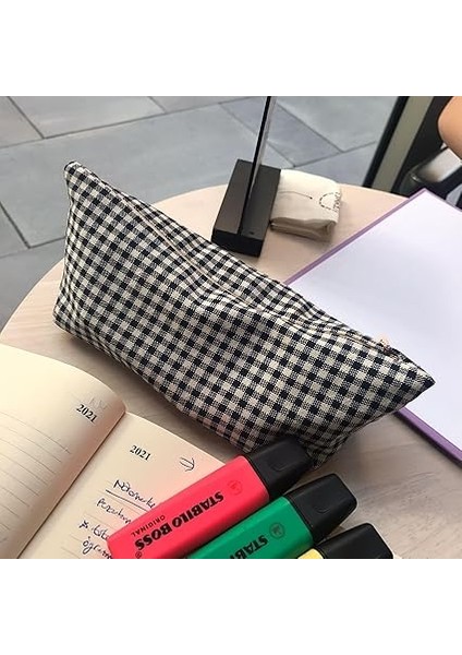 Yıkanabilir Fermuarlı Tek Gözlü Bez Kalemlik Kalem Kutusu Cüzdan Makyaj Çantası Bez Kalem Kesesi (Lacivert) modelleri