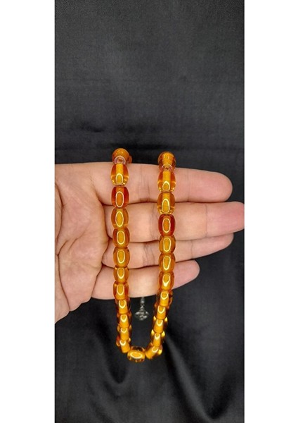 Sıkma Çubuk Kehribar Tesbih Fıçı Kesim Sarı Renk T-303