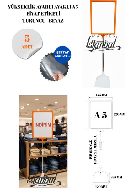 5 Adet Turuncu Beyaz A5 Ayaklı Fıyat Etiketi Çerçeveli Fıyat Etiketi Eşek Askılık Etiketi