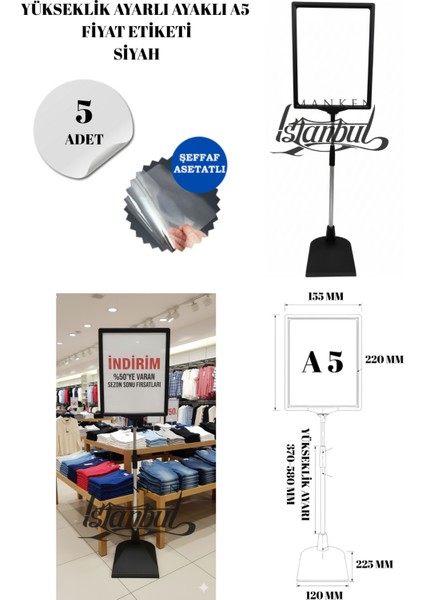 5 Adet Siyah A5 Ayaklı Fıyat Etiketi Çerçeveli Fıyat Etiketi Eşek Askılık Etiketi