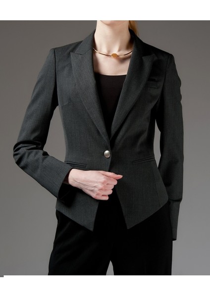 Düğmeli Bel Detaylı Antrasit Ceket Antrasit K1516018_046