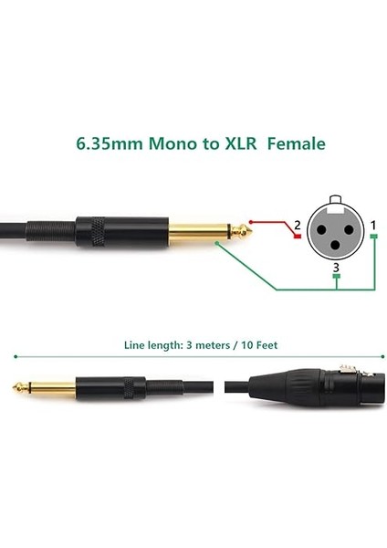 6,35 mm (1/4 Inç) Ts Erkek - Xlr Dişi Bağlantı Ses Mikrofonu Kablosu, Siyah/alaşım, Mikrofon, Aktif Hoparlör, Sahne, Dj, Stüdyo Ses Konsolu, 3m / 10FT fırsatları