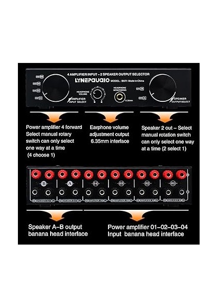 Amplifikatör Hoparlör Seçici Anahtar Değiştirici 4 Giriş 2 Çıkış Veya 2 Giriş 4 Çıkış Güç Amplifikatörü Hoparlör Seçici Anahtarlayıcı Kanal Başına 300 W Hoparlör Anahtar Dağıtıcı fırsatları