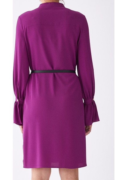 Kemerli Uzun Kollu Cepli Mini Elbise Mor K1911029_018 fiyatları