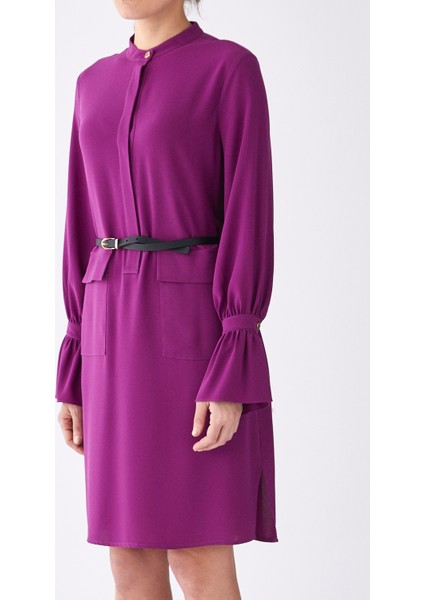 Kemerli Uzun Kollu Cepli Mini Elbise Mor K1911029_018 modelleri