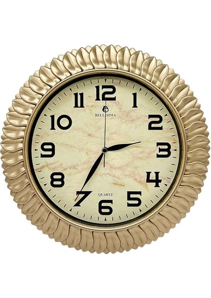 BL-1074 Serisi Klasik Kadran Yaprak Desenli Sessiz Akar 30 cm Duvar Saati Gold