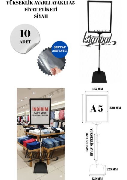 10 Adet Siyah A5 Ayaklı Fıyat Etiketi Çerçeveli Fıyat Etiketi Eşek Askılık Etiketi