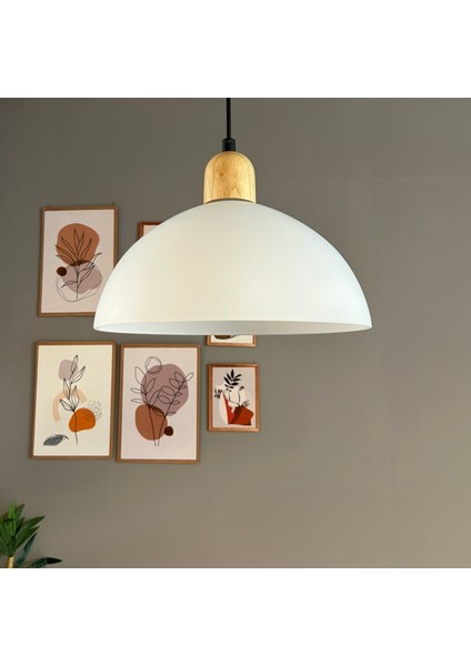 Perry Cam Tekli Avize Kalın Ahşap Beyaz Başlık Retro Sarkıt Lamba Restoran Salon Aydınlatma