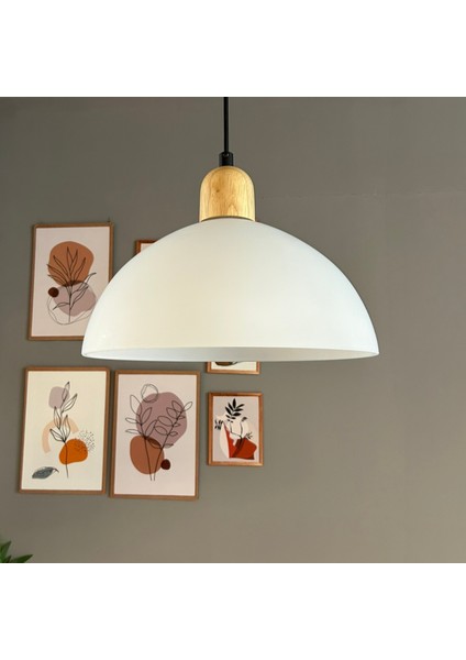 Perry Cam Tekli Avize Kalın Ahşap Beyaz Başlık Retro Sarkıt Lamba Restoran Salon Aydınlatma fırsatları