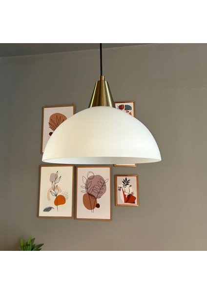 Perry Beyaz Cam Tekli Avize Eskitme Huni Başlık Retro Sarkıt Lamba Restoran Salon Aydınlatma