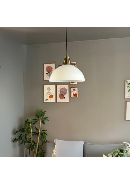 Perry Beyaz Cam Tekli Avize Eskitme Huni Başlık Retro Sarkıt Lamba Restoran Salon Aydınlatma