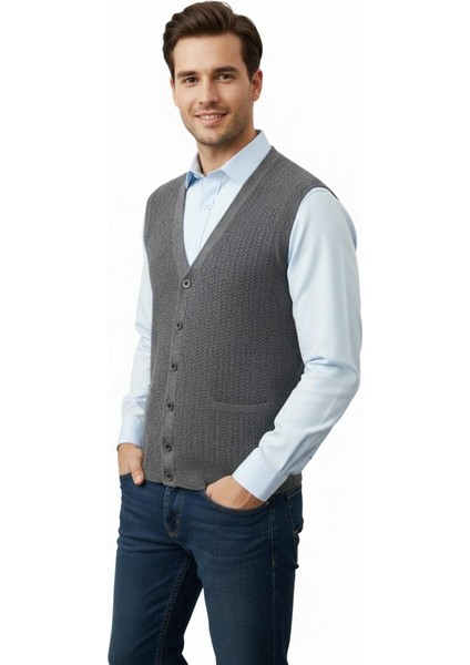 Erkek Düğmeli Yelek Cepli Çelik Örgü Klasik Kalıp 5212L BGL-ST04845 modelleri