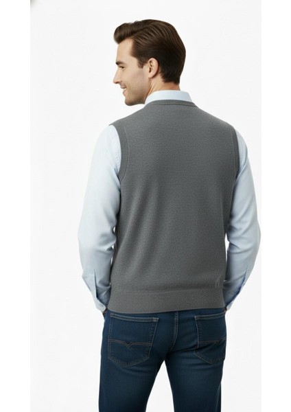Erkek Düğmeli Yelek Cepli Çelik Örgü Klasik Kalıp 5212L BGL-ST04845 fırsatları