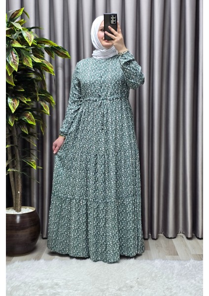 Kadın Tesettür Giyim Yazlık Viscon Üç Katlı Papatya Elbise