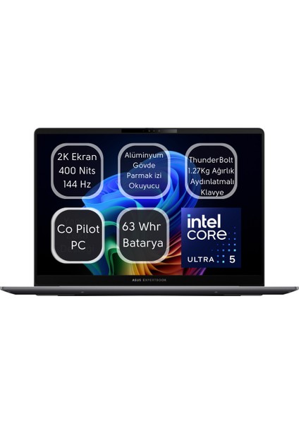 Expertbook P5 Intel® Core™ Ultra 5 226V 16GB Ram 512GB SSD Laptop 14" 2k Wuxga 5 Yıl Yerinde Garantili Freedos Taşınabilir Bilgisayar P5405CSA-I516512S0D