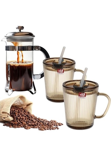 Adet Kapaklı Pipetli Cam Kupa Bardak Çay Kahve Meşrubat Tatlı Bardağı Kahverengi 370 ml fiyatları