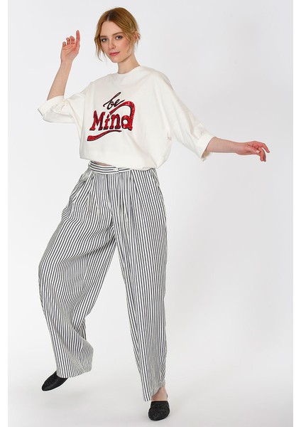 Çizgili Geniş Paça Kadın Pantolon Standart Renk Y1912045_089