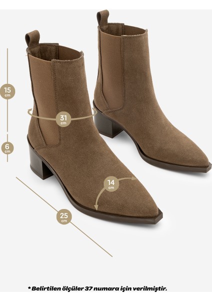 Kadın Sivri Burun Çift Lastikli Kalın Topuklu Bot Zefina Kahve Süet