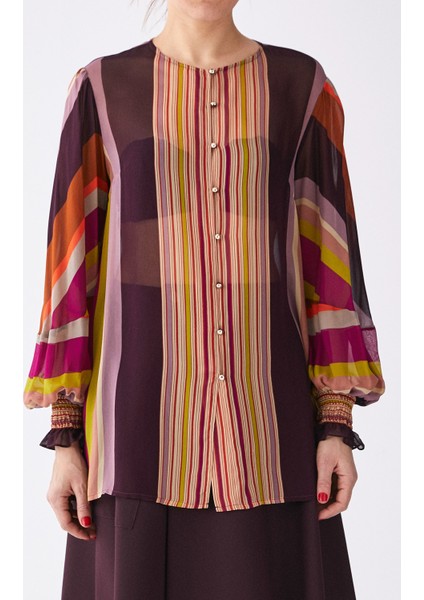 Kolları Detaylı Renkli Transparan Kadın Gömlek Standart Renk K2013516_089