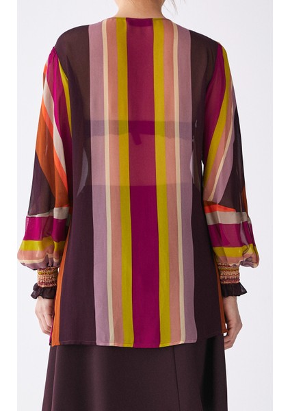 Kolları Detaylı Renkli Transparan Kadın Gömlek Standart Renk K2013516_089 modelleri