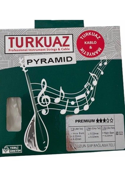 - Uzun Sap Bağlama Teli Turkuaz Pyramid 0.22-0.32MM Çelik Ipek Bamlı Saz Teli
