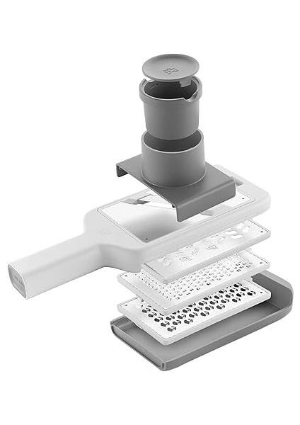 Z-Cut Çoklu Rende, Çok Fonksiyonlu, Paslanmaz Çelik, 4 Değiştirilebilir Bıçak Ucu, Iki Yönlü Sürtünme Teknolojisi, Entegre Toplama Tepsisi, Gri fırsatları