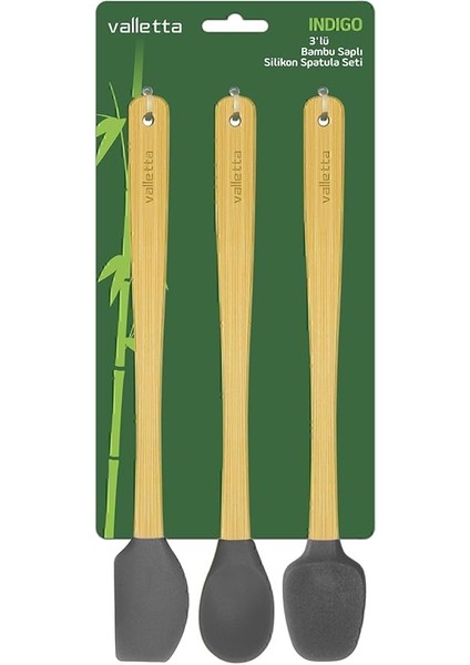 Indigo 3'lü Gri Bambu Silikon Spatula Seti Uzun 26 cm VLT1504 fırsatları